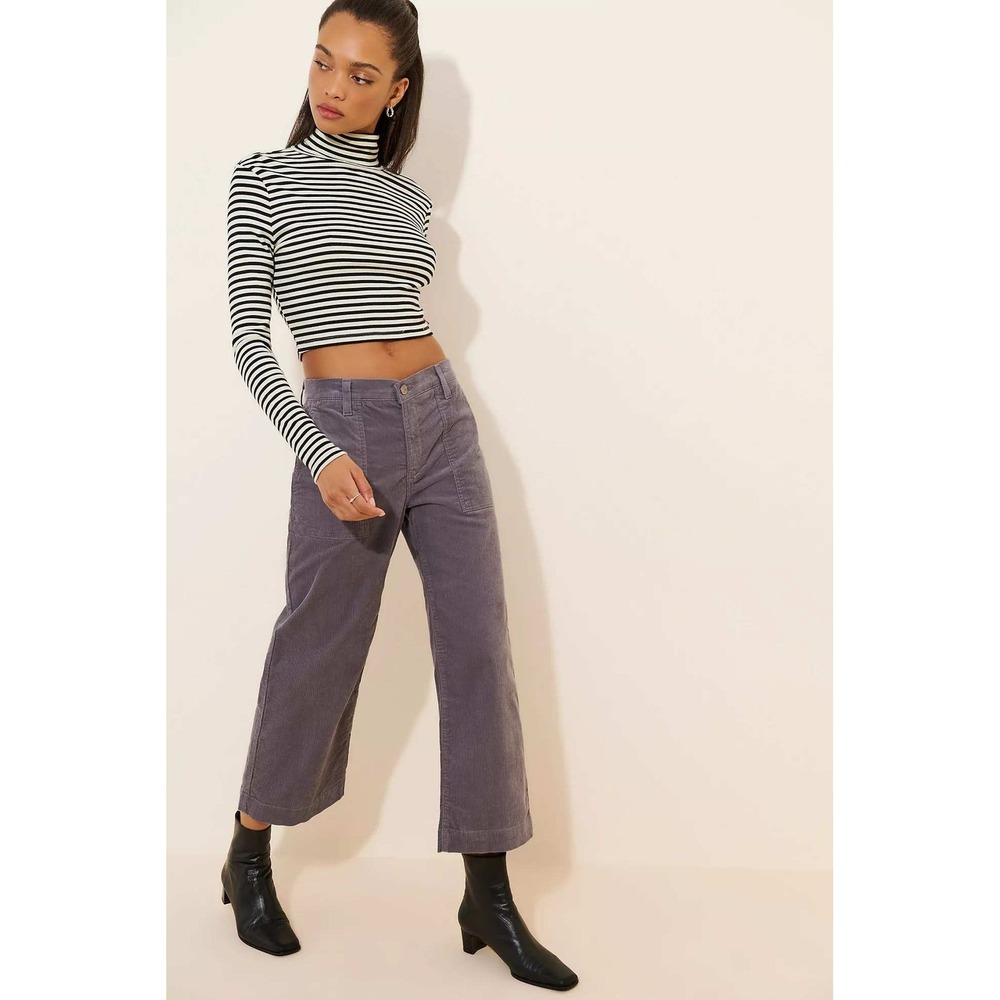 Anthropologie AG Jeans Saige Corduroy Stretch Wide Leg Cropped Grey Size 30